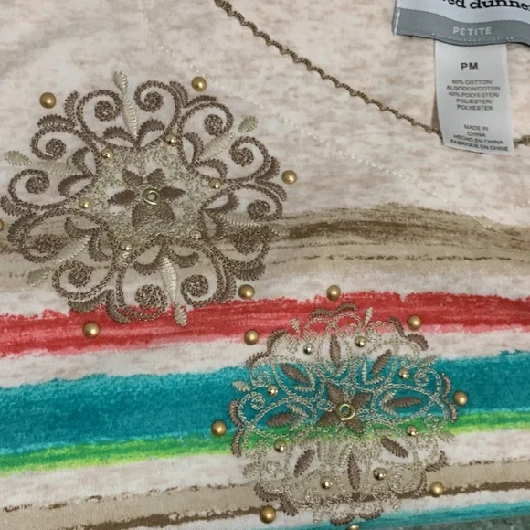 Alfred Dunner Multi-Color 3/4 Sleeve Cotton Blend Knit Top. PM - Picture 3 of 5